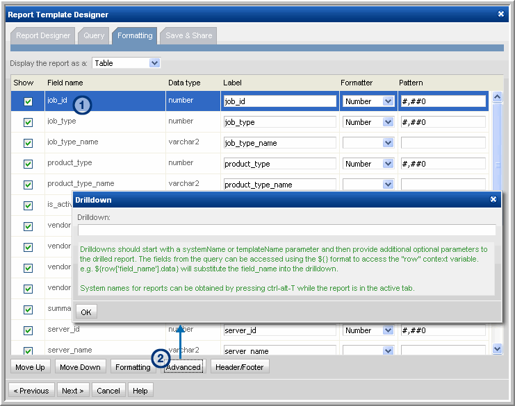 Advanced SQL Report Template Option Drilldowns